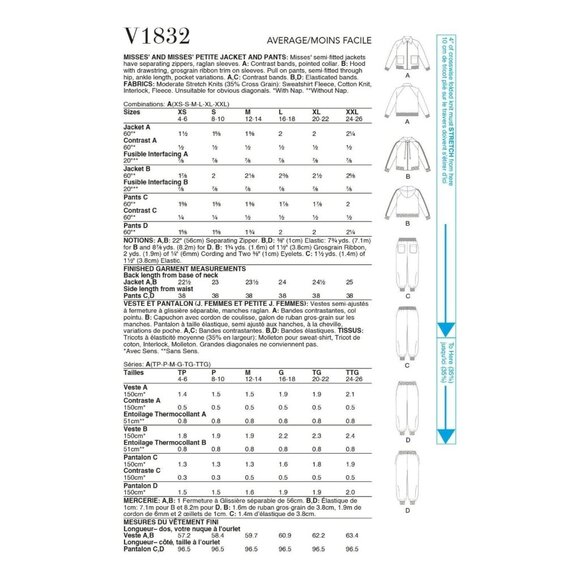Vogue V1832 Misses XS to XXL Joggers and Jacket Uncut Sewing Pattern 2021 - Picture 9 of 10